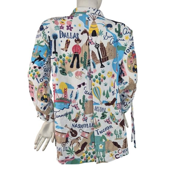 John Mark Womens  Retro American Cities 3/4 Sleeve Button Up Shirt  Size 2X 53 - Picture 3 of 14